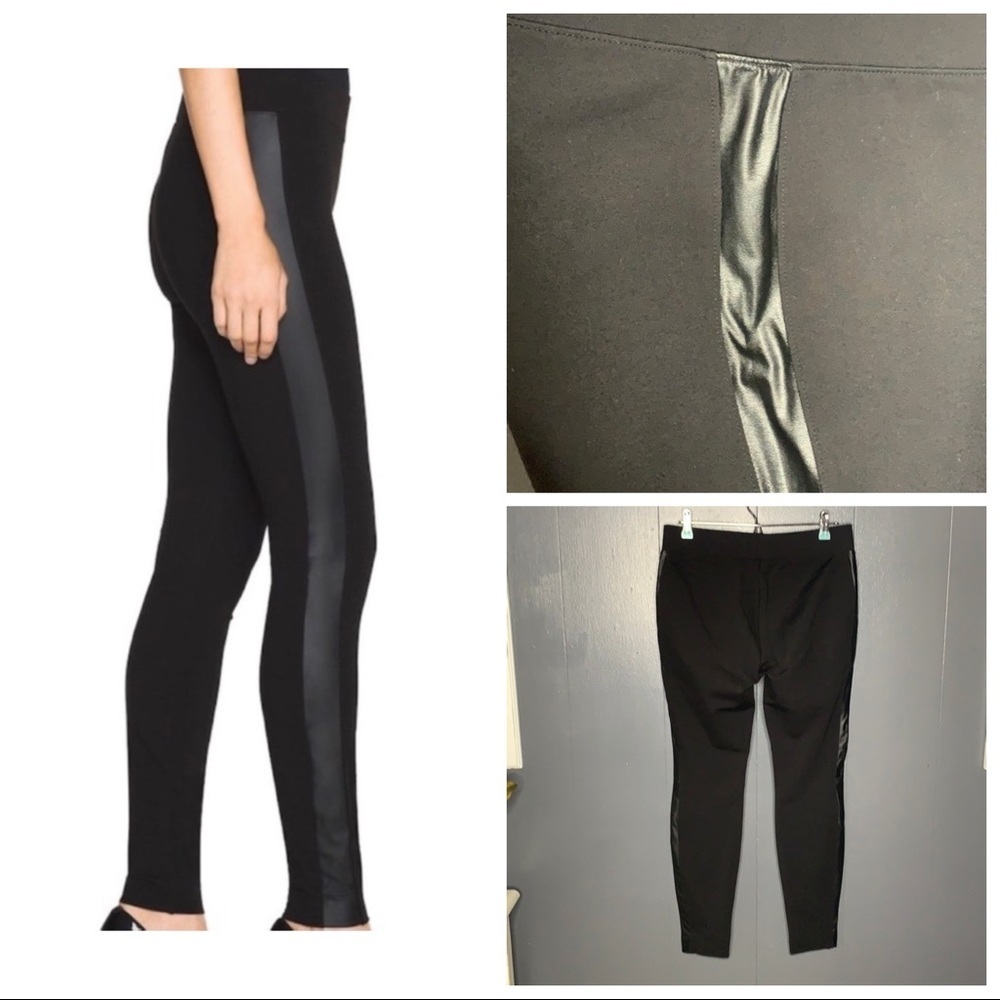 WHBM‎ Black Faux Leather Trim Leggings pants sz S